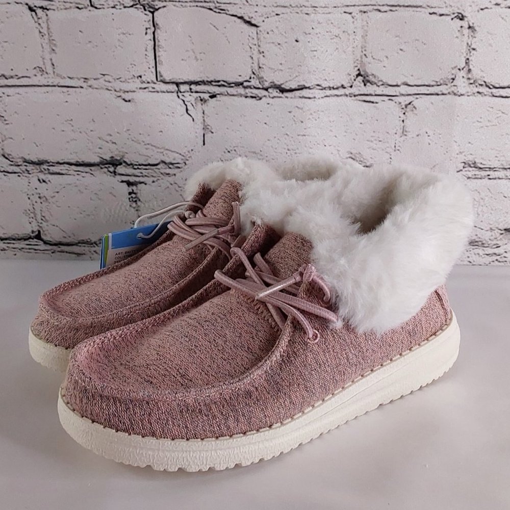 'HEY DUDE' 'BRITT' FUR LINED FOLD & SNAP CUFF TWO LOOKS IN  ONE SHOE PINK SHIMM - Picture 3 of 16
